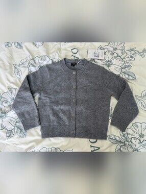 CHANEL Gray Cashmere-Blend Button Cardigan